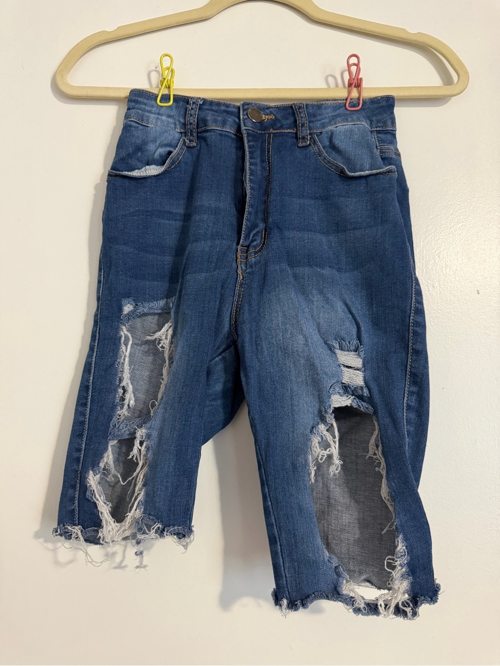 Fashion Nova Distressed Blue Denim Jean Shorts